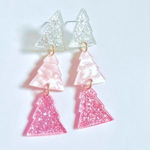 NEW Pinkmas Glitter Christmas Tree Earrings - Acrylic Post Earring